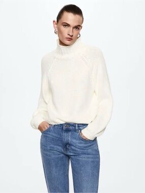 Mango Cream Turtleneck Knit Sweater